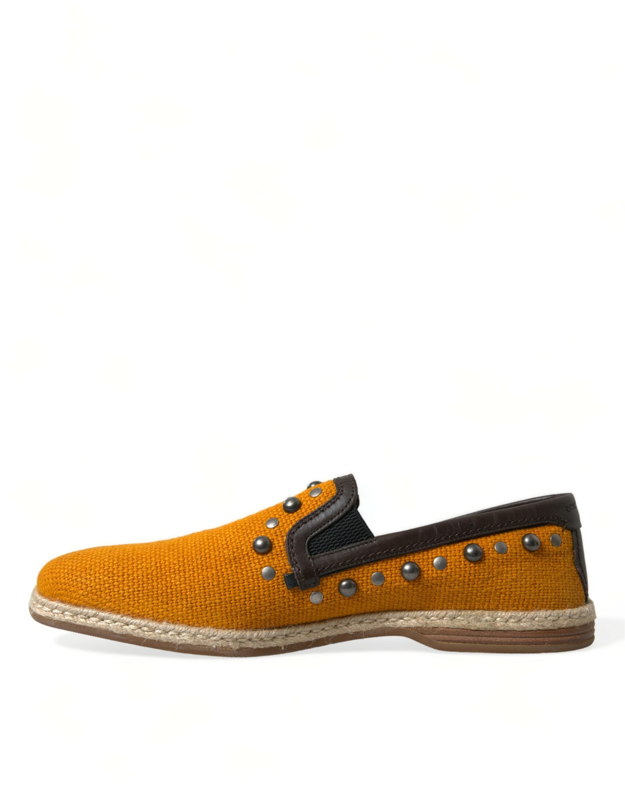 Dolce & Gabbana Exclusive Orange Canvas Loafers with Studs
