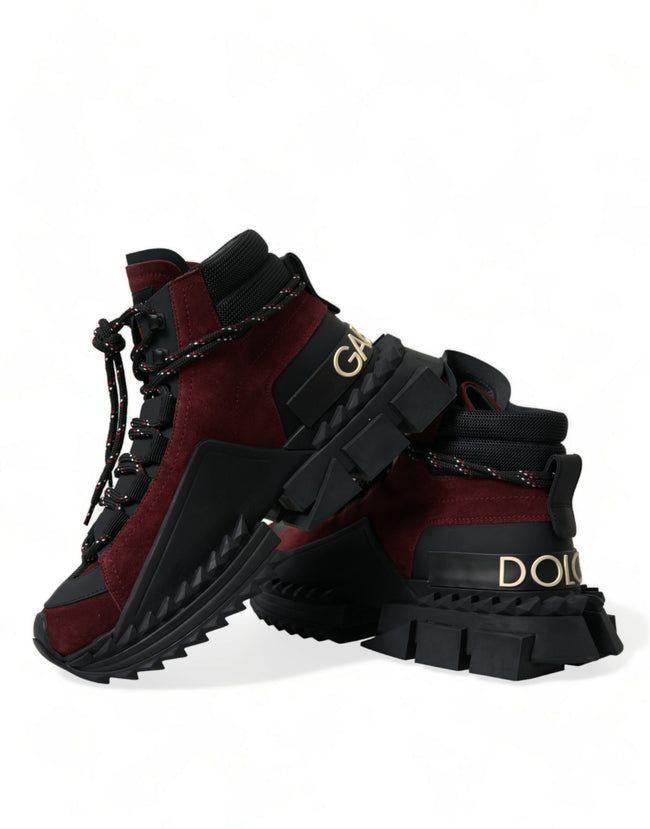 Dolce & Gabbana Burgundy Leather High Top Sneakers