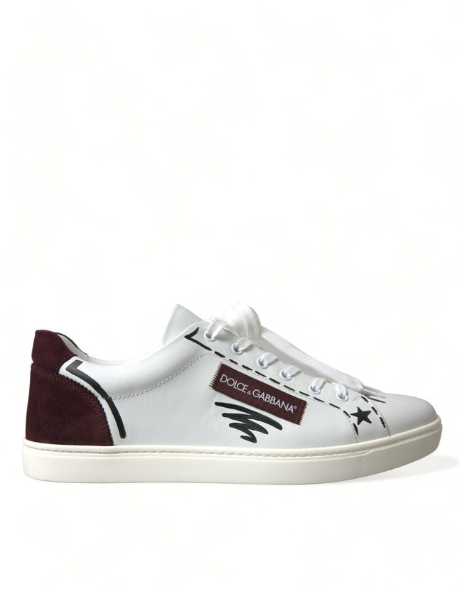 Dolce & Gabbana Zapatillas bajas con logo de cuero burdeos blanco Zapatos