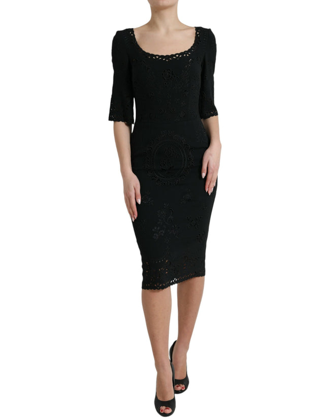 Dolce & Gabbana Vestido midi ajustado de viscosa con encaje floral negro