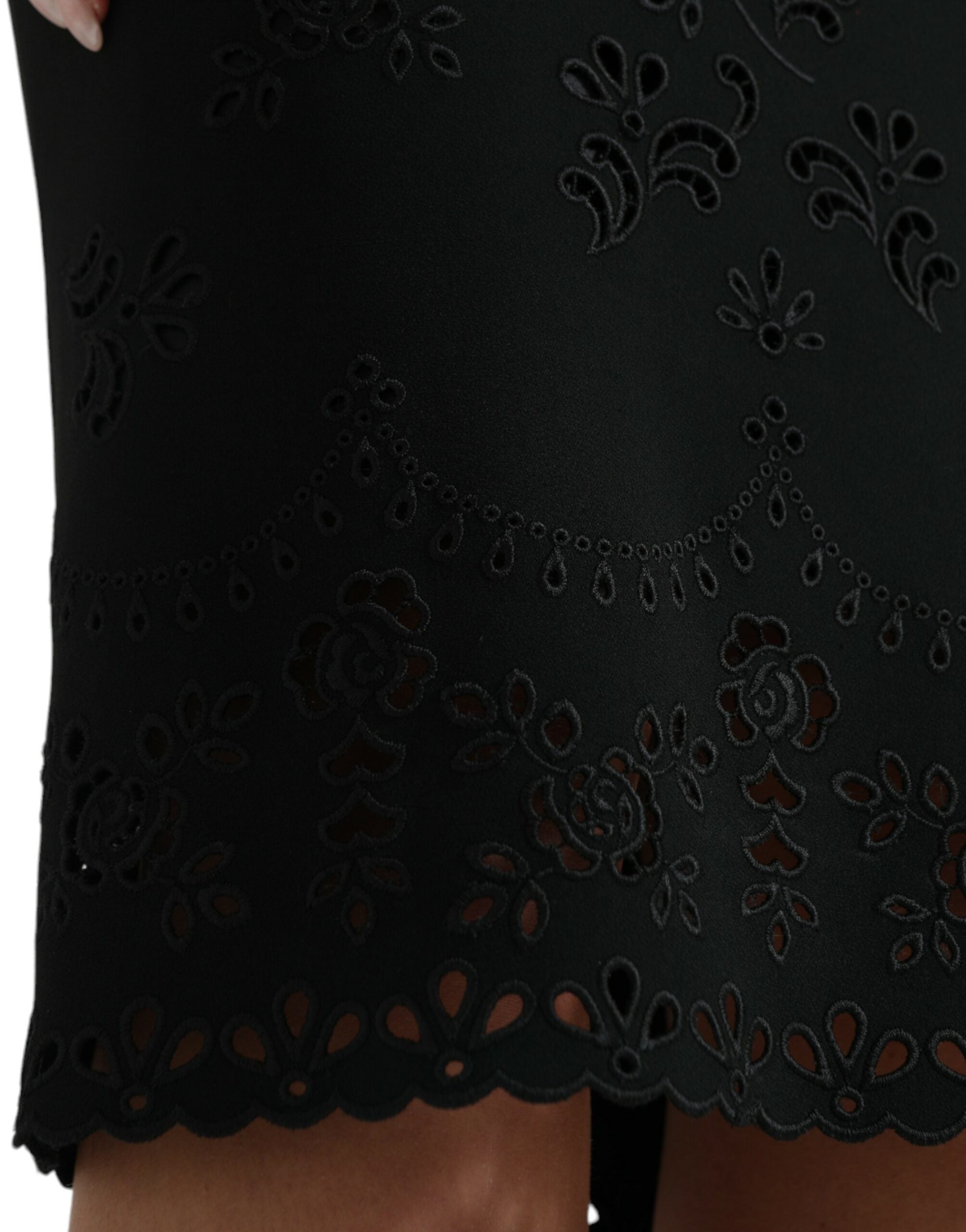 Dolce & Gabbana – Schwarzes, figurbetontes Midikleid aus Blumenspitze