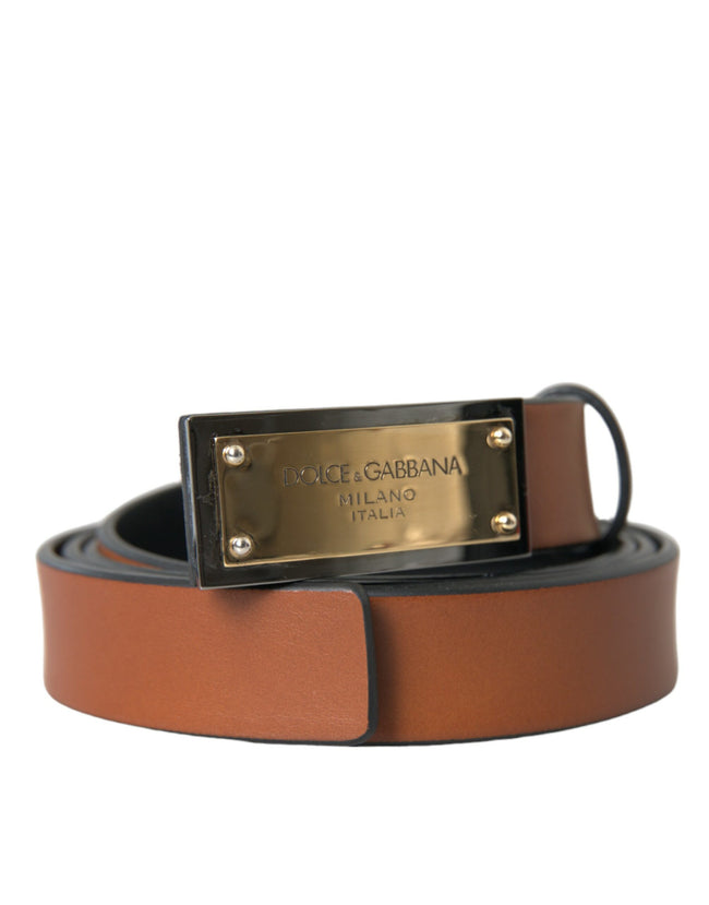 Dolce & Gabbana Brown Calf Leather Metal Logo Buckle Belt Men
