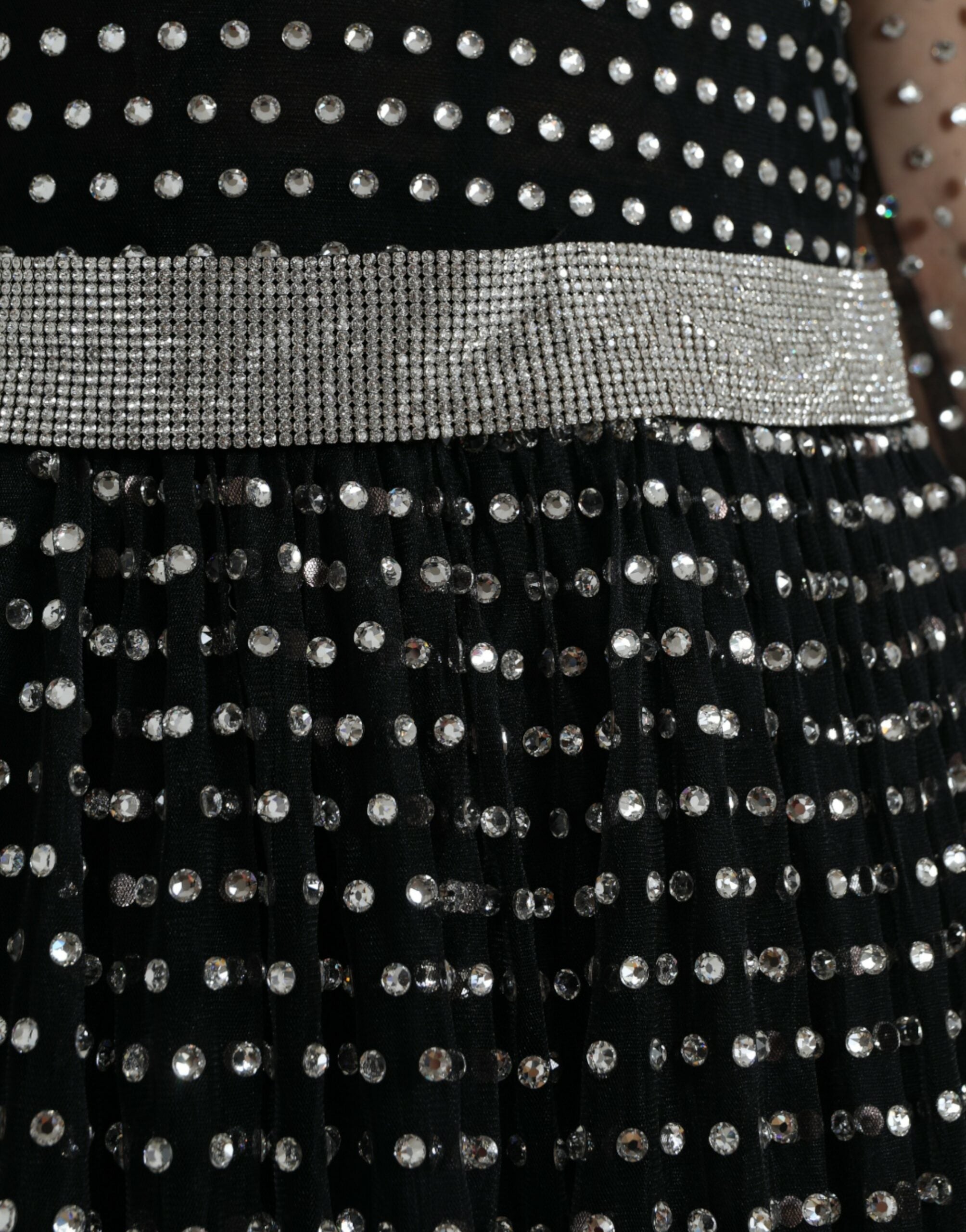 Dolce & Gabbana Elegantes, mit Kristallen verziertes, langes schwarzes Kleid