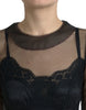 Dolce & Gabbana Vestido de fiesta de tul de malla con bordado floral negro