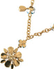 Dolce & Gabbana Halskette mit Anhänger aus goldener Messingkette und Blumenmotiv mit Kristallen