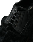 Dolce & Gabbana Elegant Black Fur Derby Dress Shoes for Men