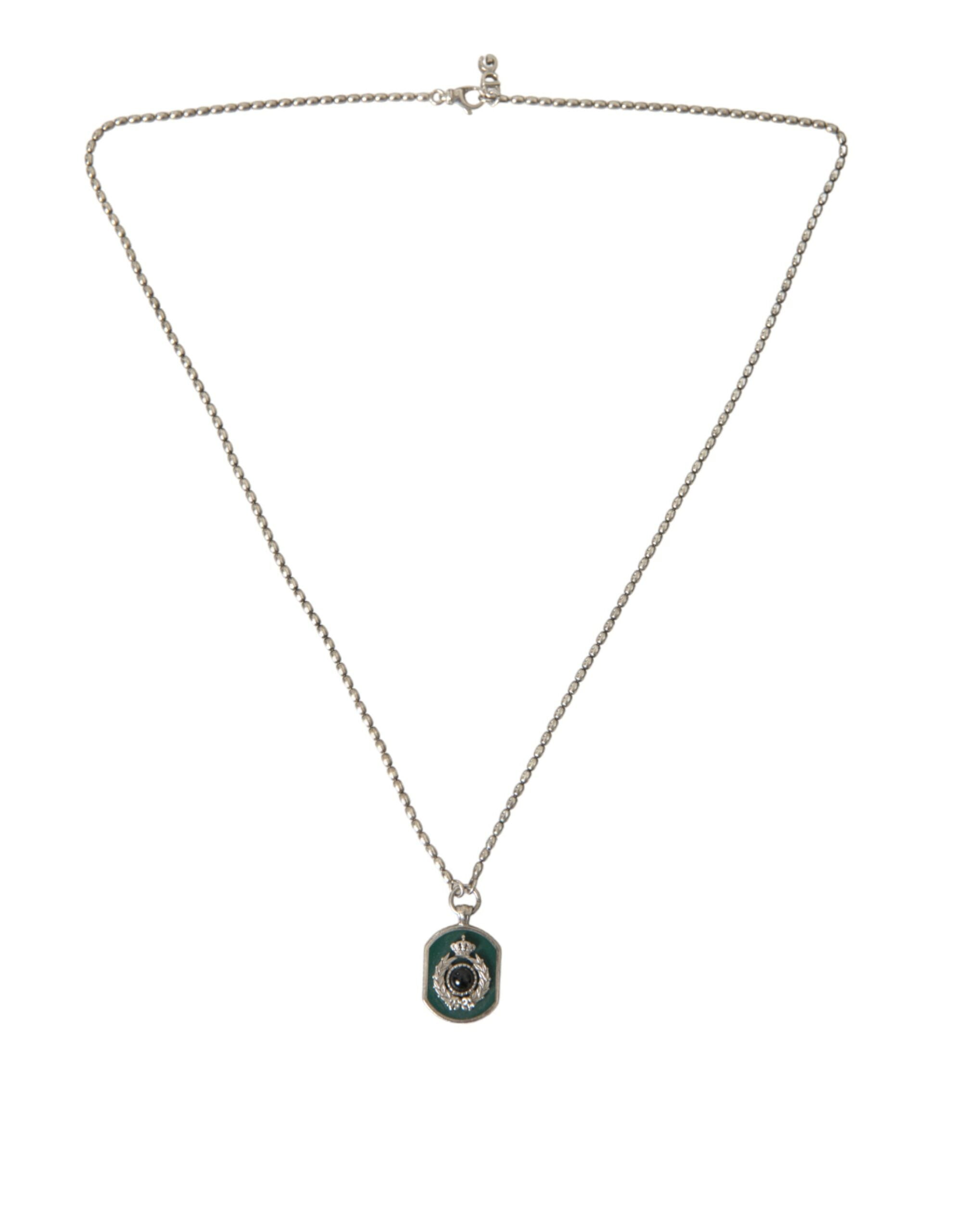 Dolce & Gabbana – Halskette mit Perlenanhänger und Krone aus silberfarbenem Messing