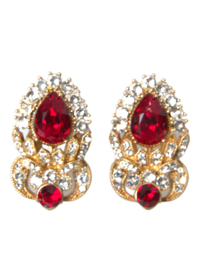 Dolce & Gabbana Sterling Silber vergoldet rote Kristalle Schmuck Ohrringe