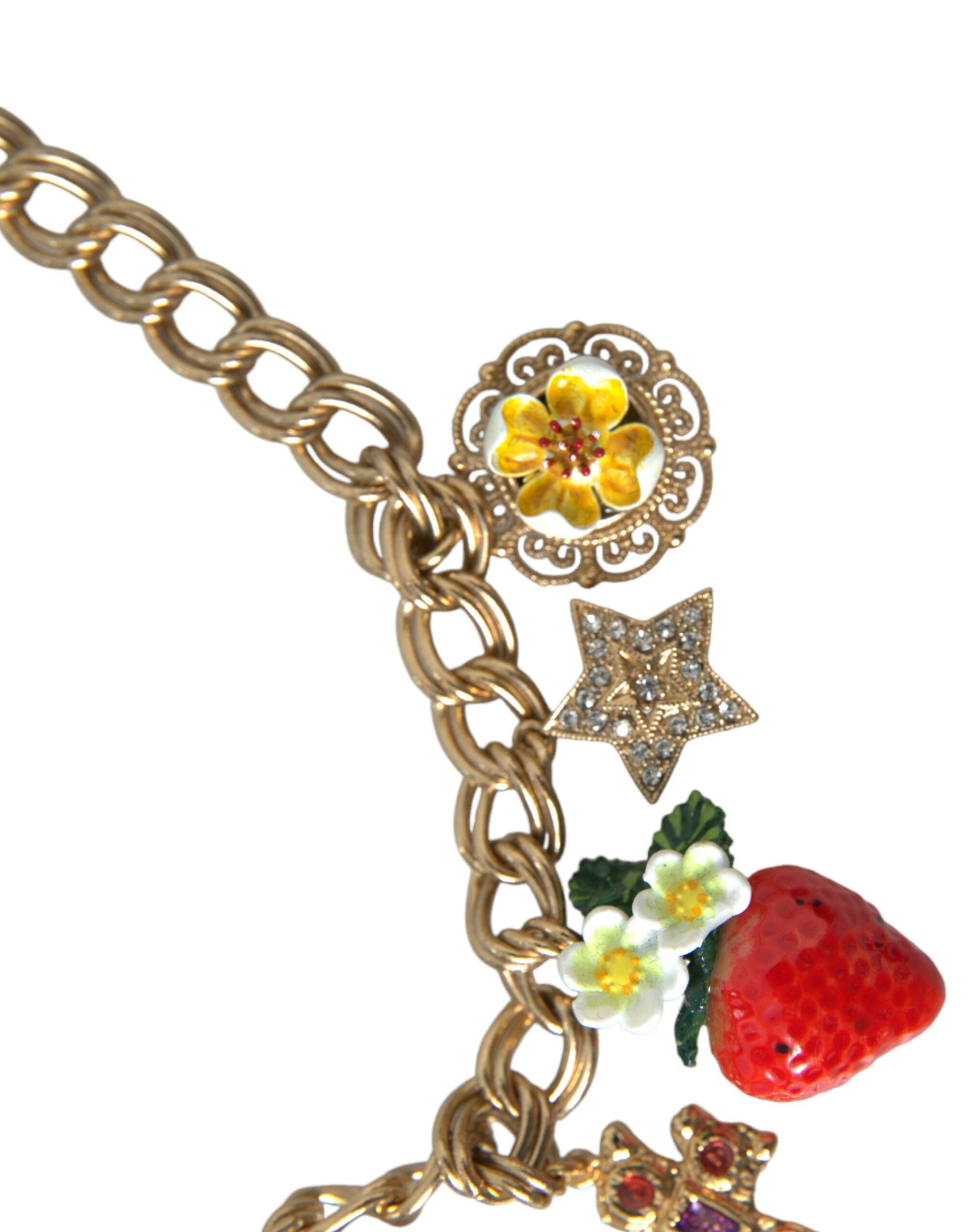 Dolce & Gabbana Halskette mit goldener Kette und Rosenkreuz sowie Erdbeer-Stern-Anhänger