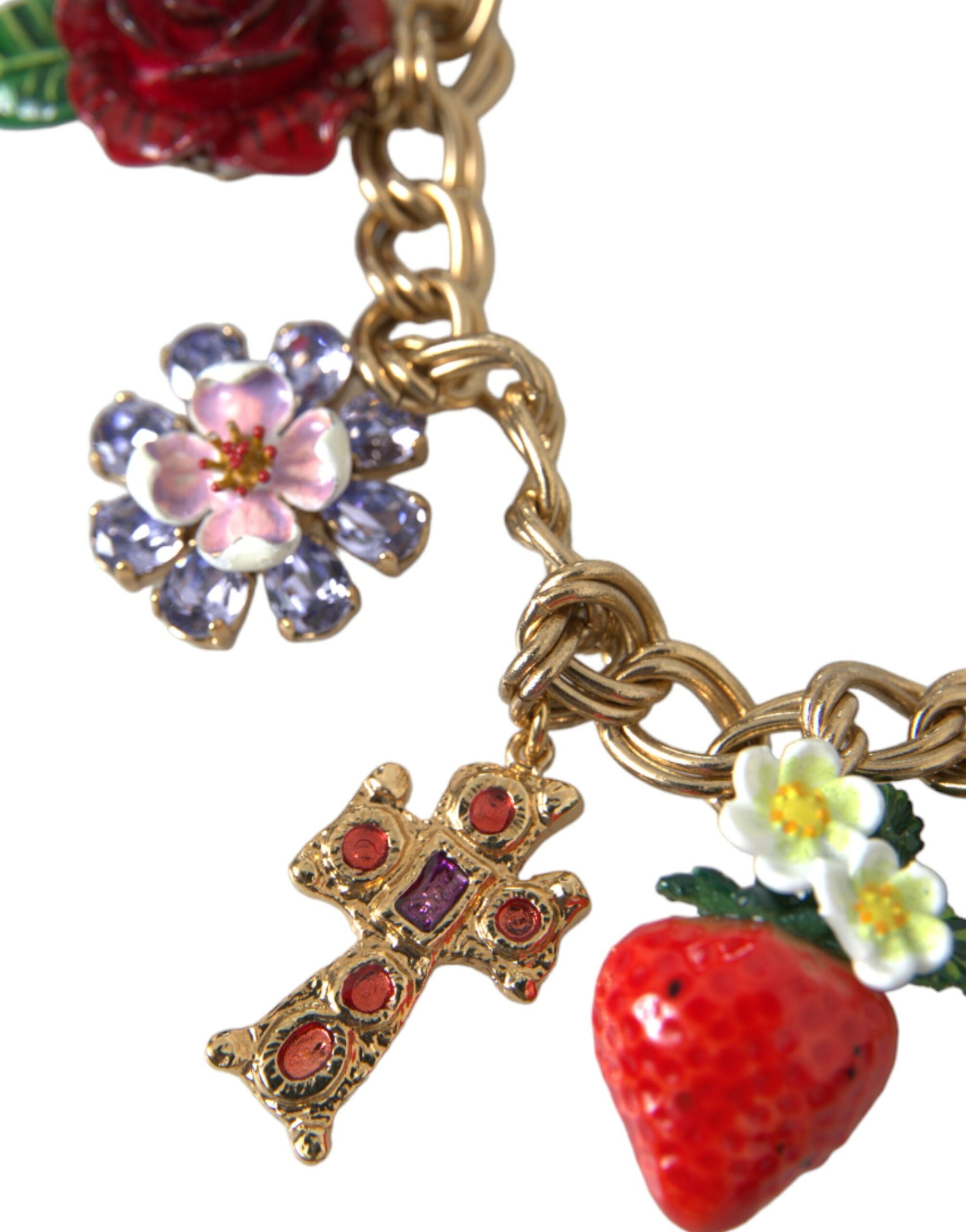 Dolce & Gabbana Halskette mit goldener Kette und Rosenkreuz sowie Erdbeer-Stern-Anhänger