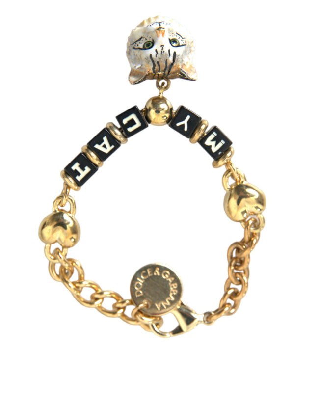 Dolce & Gabbana – Goldfarbenes Messingkettenarmband „MY CAT“ mit Herzmotiv