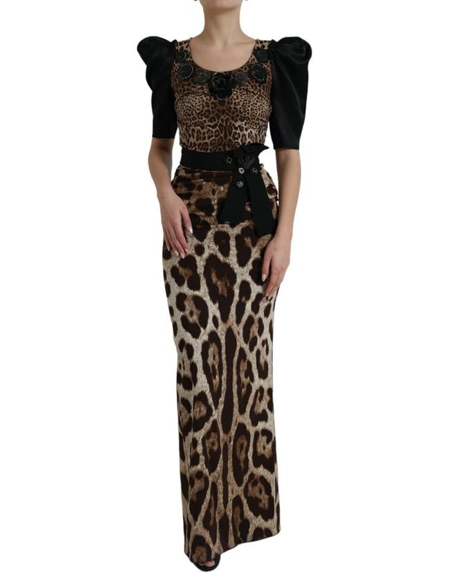 Dolce & Gabbana – Langes Seidenkleid mit Leopardenverzierung