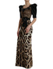 Dolce & Gabbana Silk Leopard Embellished Long Dress