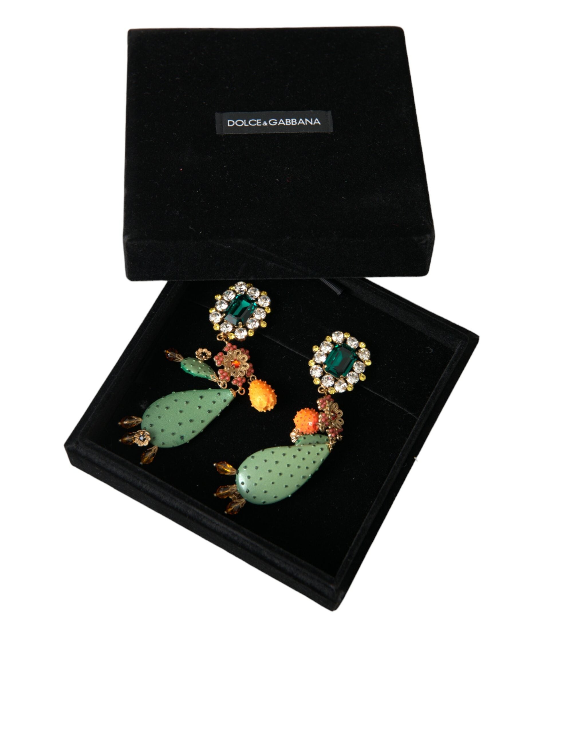 Dolce & Gabbana – Ohrclips mit grünem Kaktus-Kristall