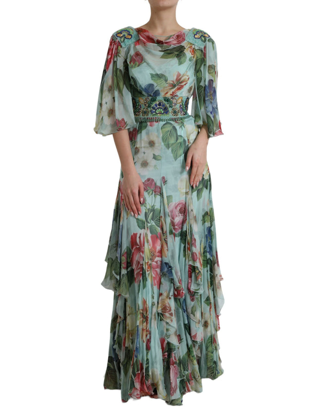 Dolce & Gabbana Vestido largo largo escalonado con estampado floral azul