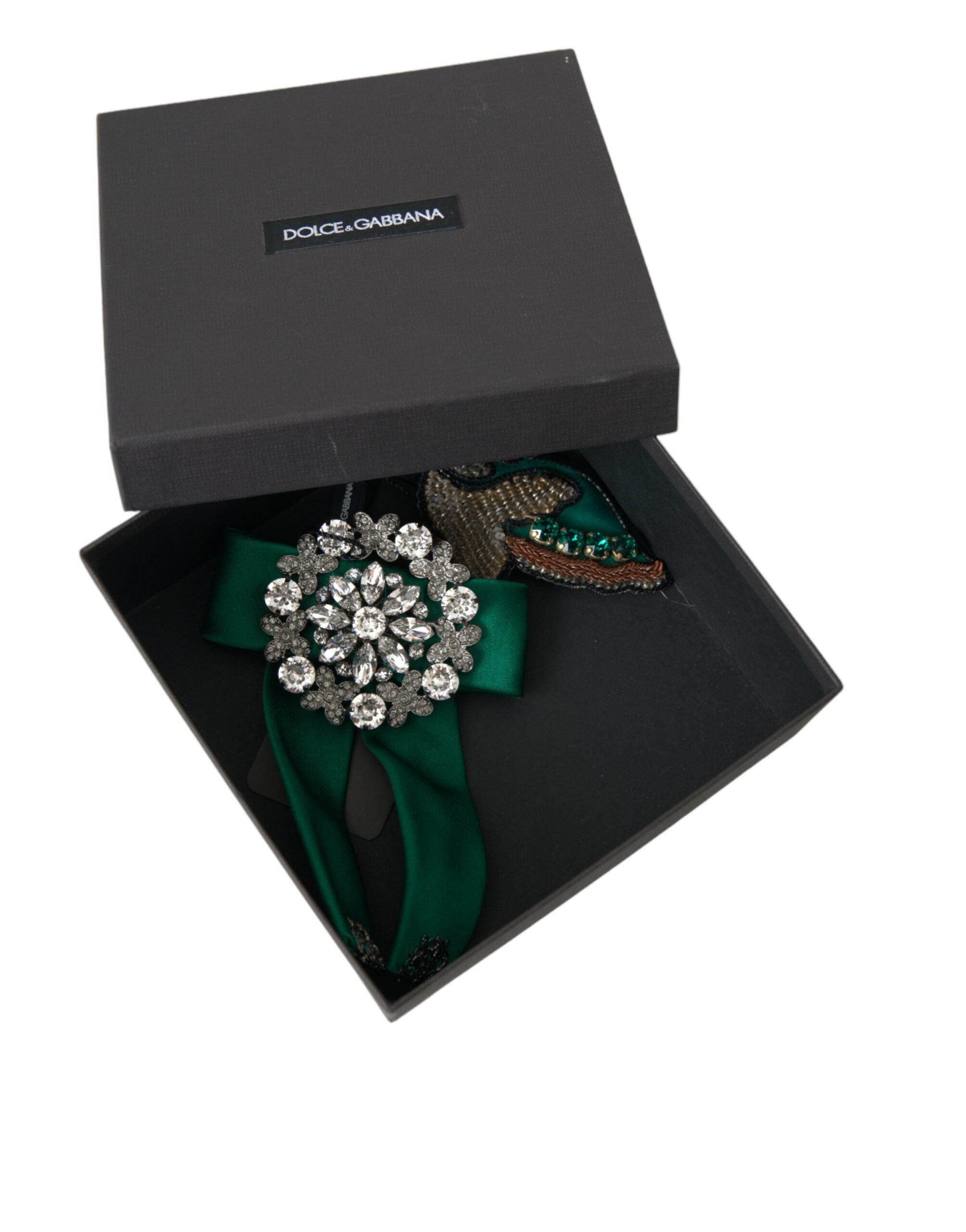Dolce & Gabbana Green Satin Bird Crystal Women Hair Clip