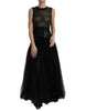 Dolce & Gabbana Vestido de fiesta en capas de malla sin mangas con lentejuelas negras