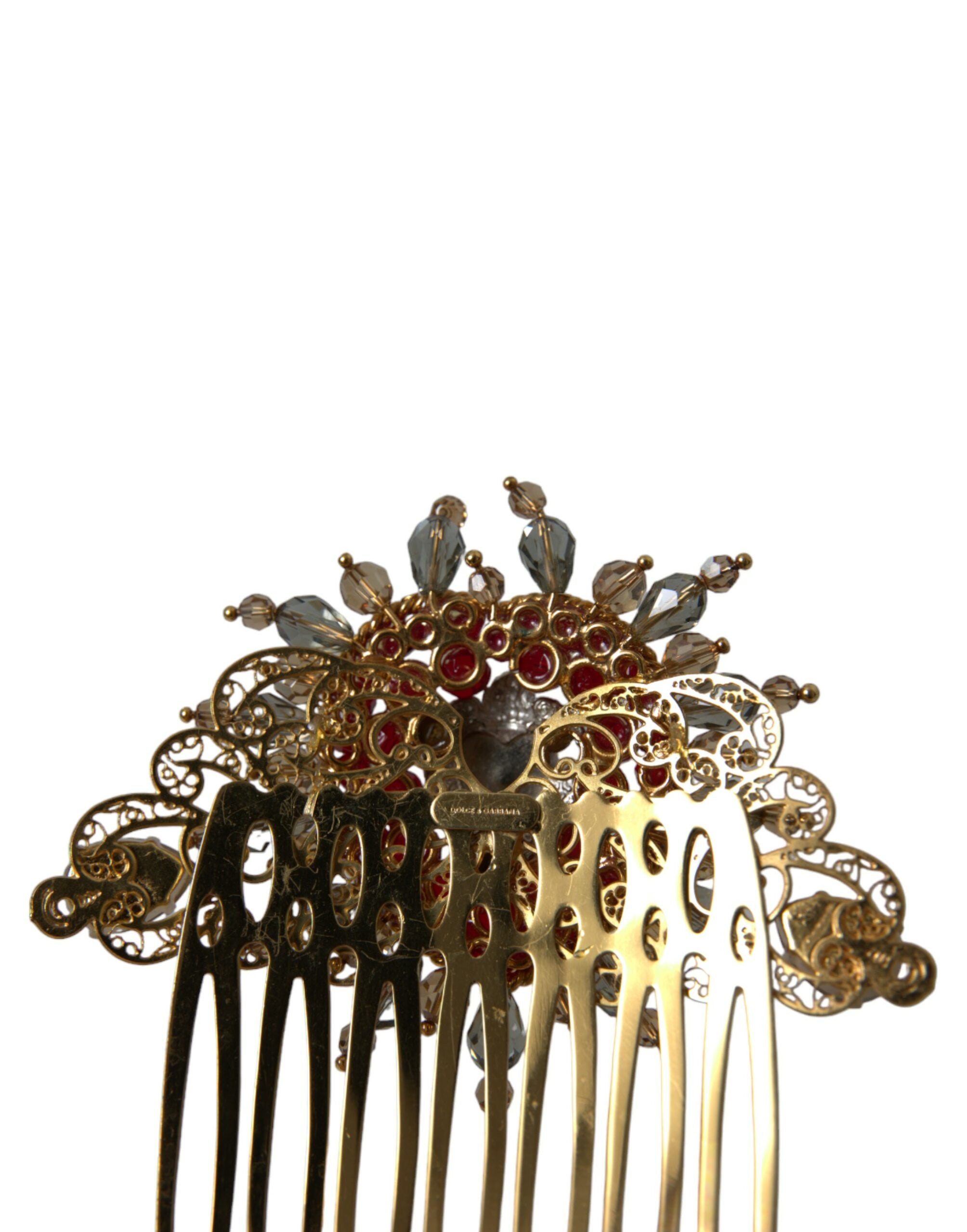 Dolce & Gabbana – Haarkamm mit Kristallherz aus goldenem Messing für Damen
