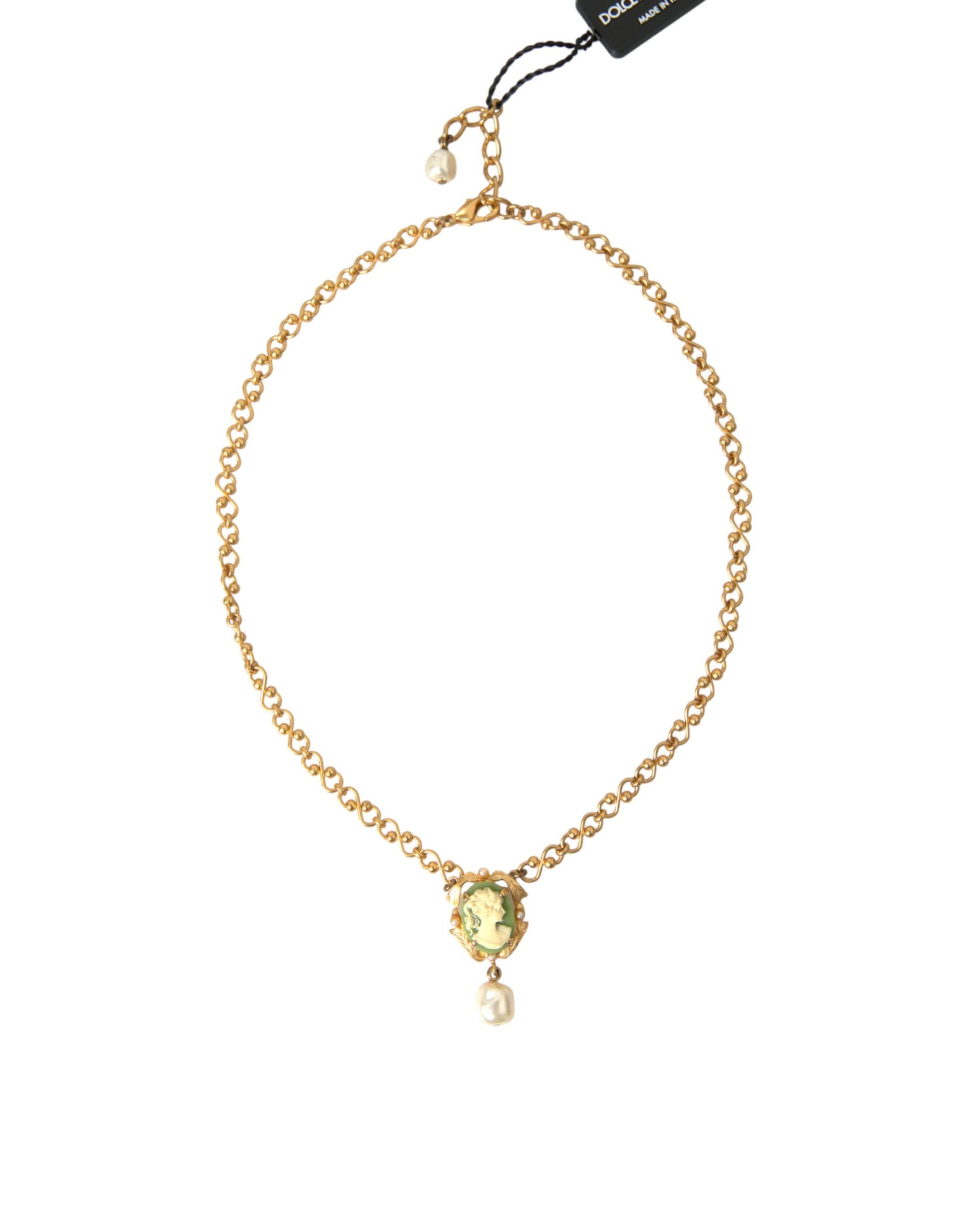 Dolce & Gabbana Halskette mit Perlenanhänger aus goldener Messingkette