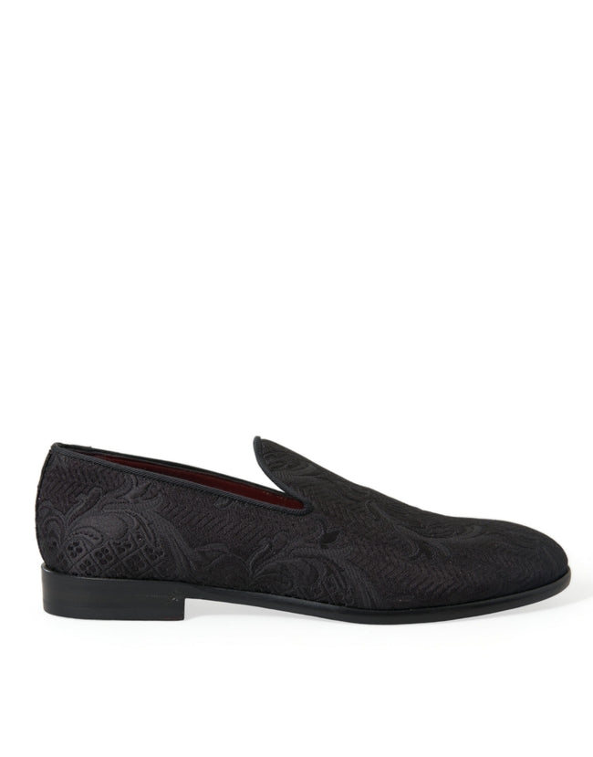 Dolce & Gabbana Zapatos de vestir tipo mocasín sin cordones con brocado negro para hombre