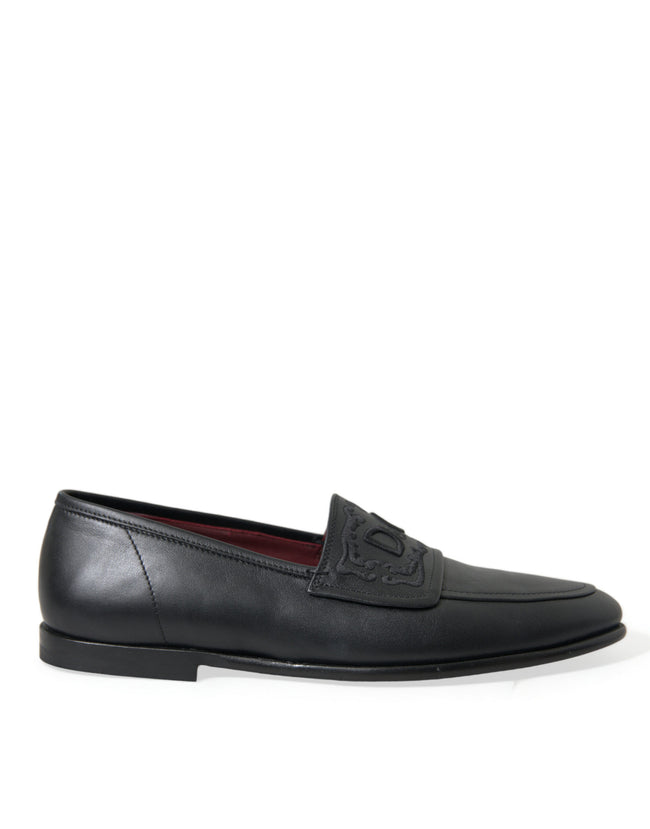 Dolce & Gabbana Mocasines con logo bordado de cuero negro Zapatos de vestir
