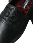 Dolce & Gabbana Mocasines con logo bordado de cuero negro Zapatos de vestir