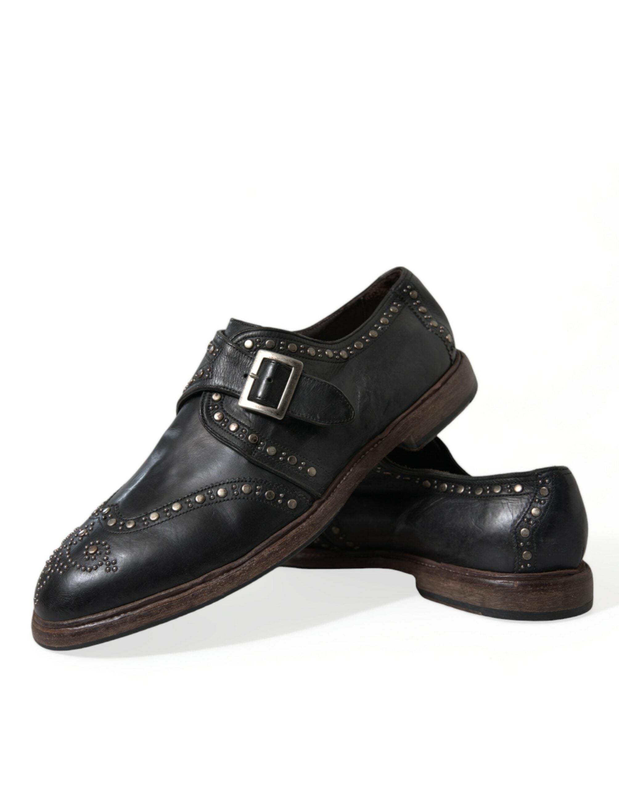 Dolce & Gabbana Zapatos de vestir con tachuelas y correa tipo monje de cuero negro
