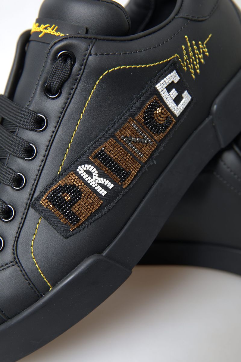 Dolce & Gabbana Elegant Portofino Leather Sneakers - Black Multicolor
