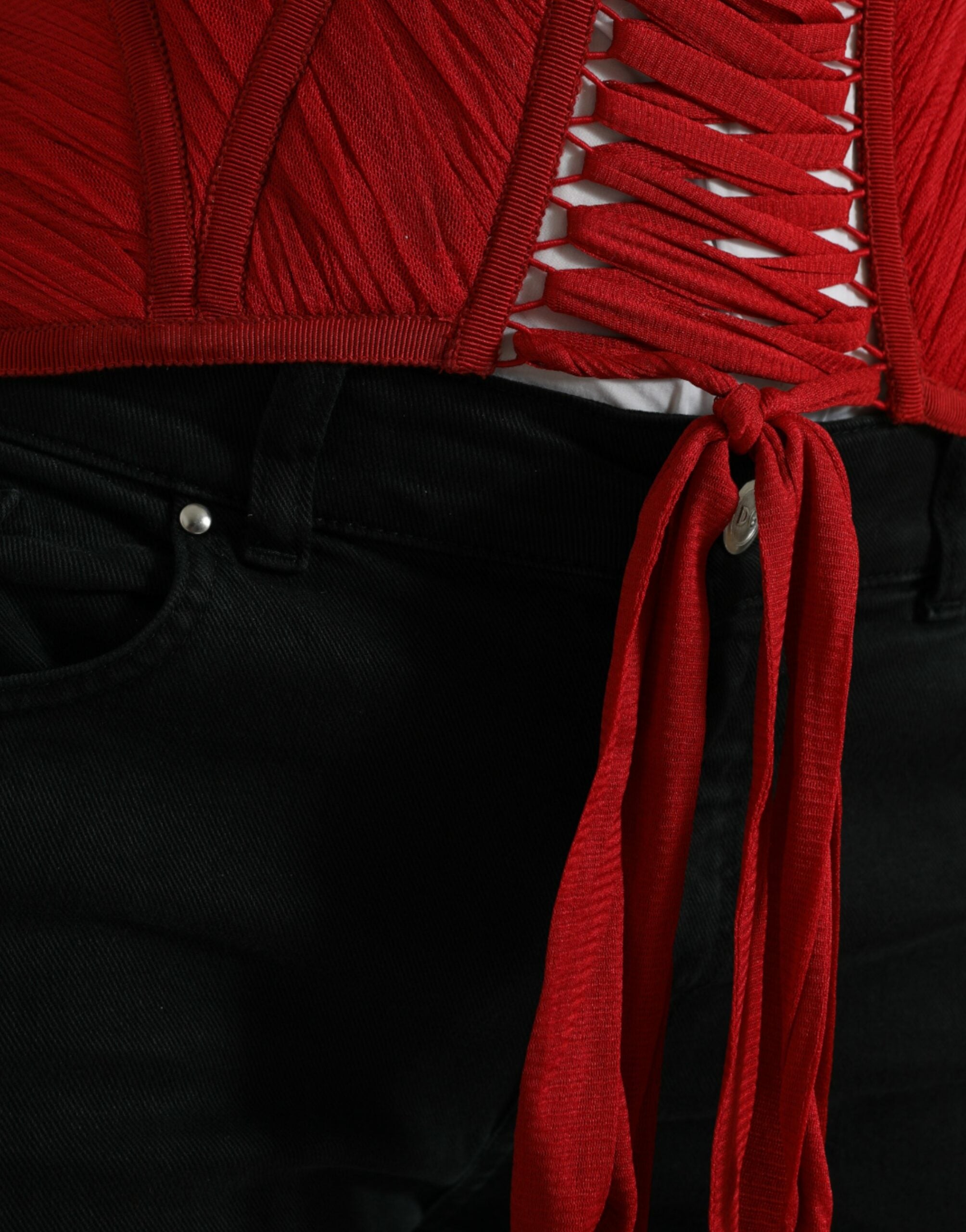 Dolce & Gabbana Corsé con tiras y cordones en la cintura con cinturón de seda rojo