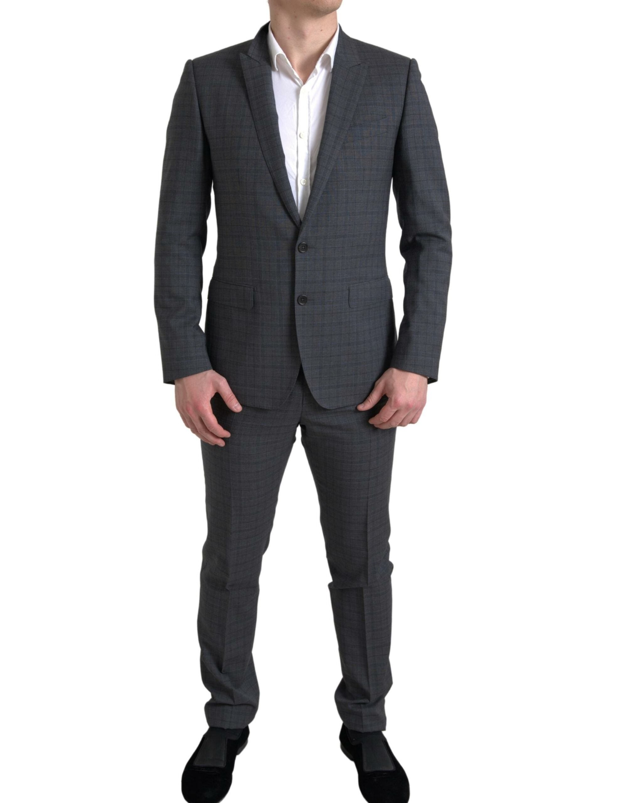 Dolce & Gabbana Eleganter grau karierter Slim Fit Anzug