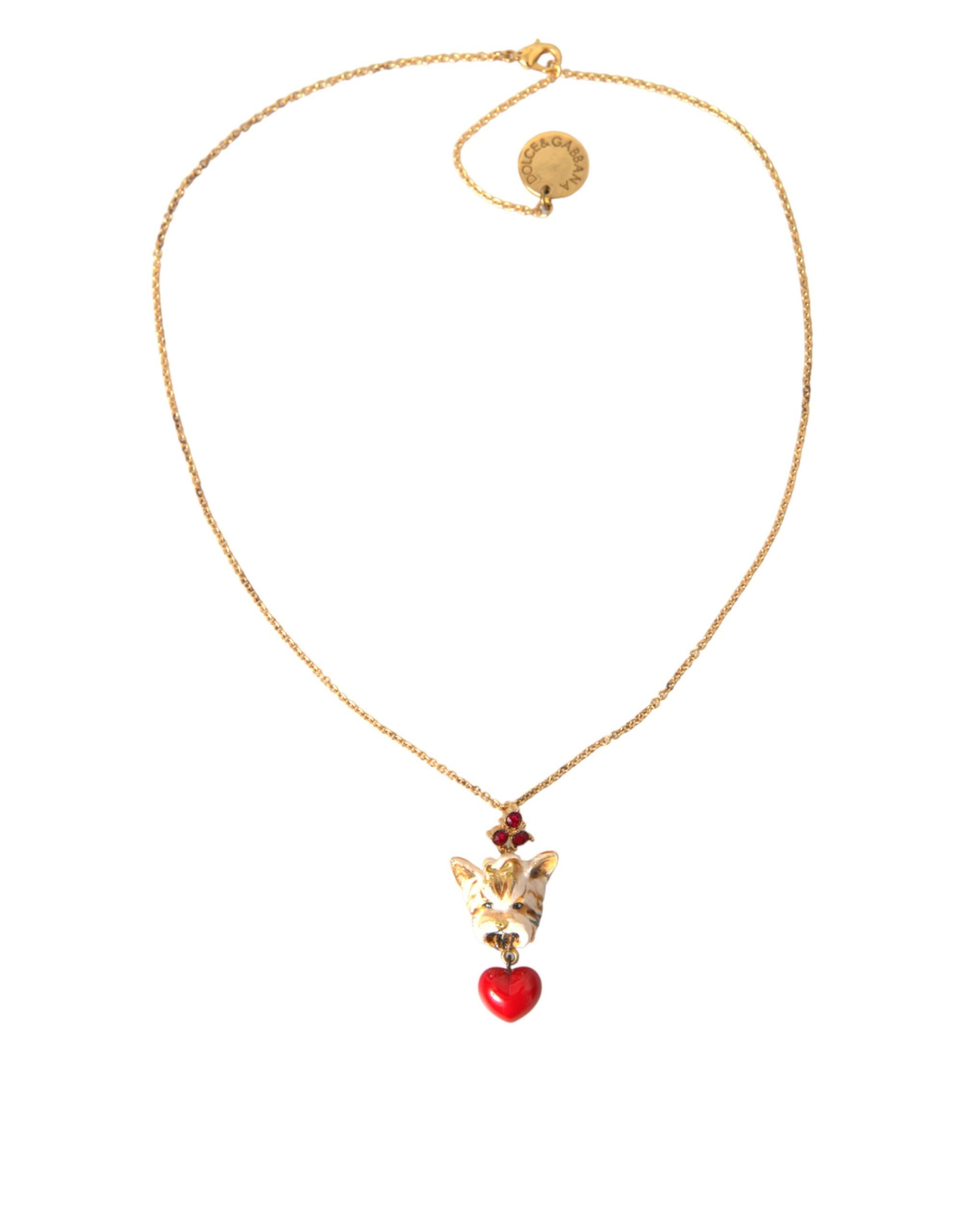 Dolce & Gabbana Halskette mit Hundeherz-Anhänger aus goldener Messingkette