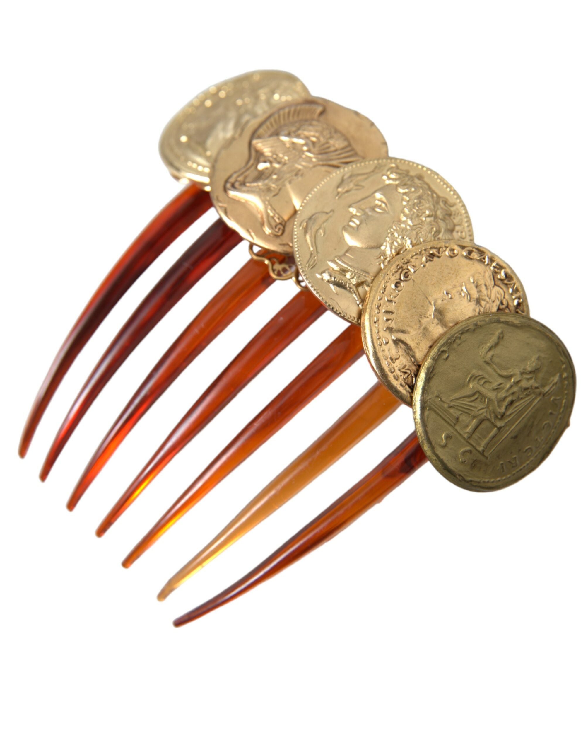 Dolce & Gabbana Goldfarbener Haarkamm aus Messing mit Münzen aus Kunststoff für Damen