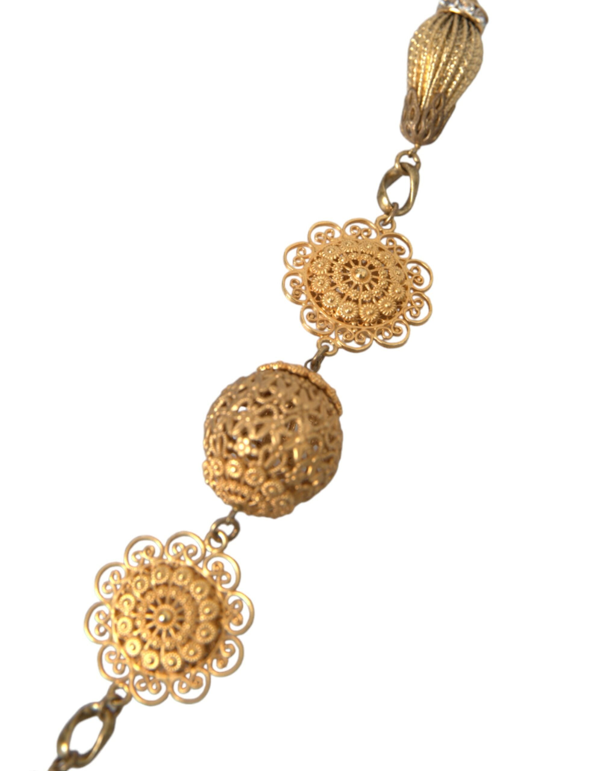 Dolce & Gabbana – Filigrane Statement-Halskette aus goldenem Messing mit Kristallblumen