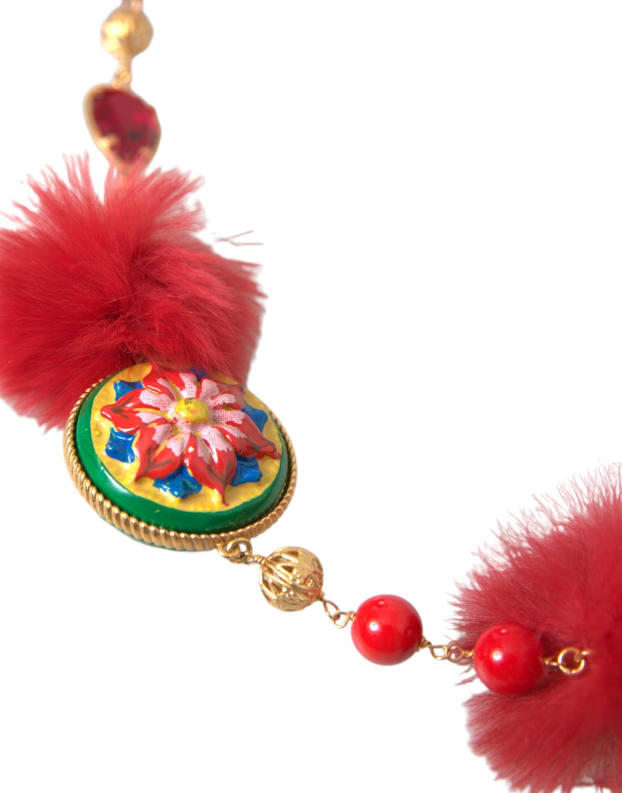 Dolce & Gabbana Torero-Taillengürtel aus goldenem Messing mit rotem Pelz und Kristallen