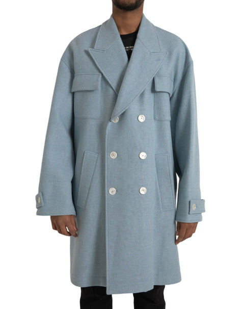 Dolce & Gabbana Blue Double Breasted Trench Coat Jacket