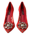 Dolce & Gabbana Exquisitos tacones de encaje rojo adornados con cristales