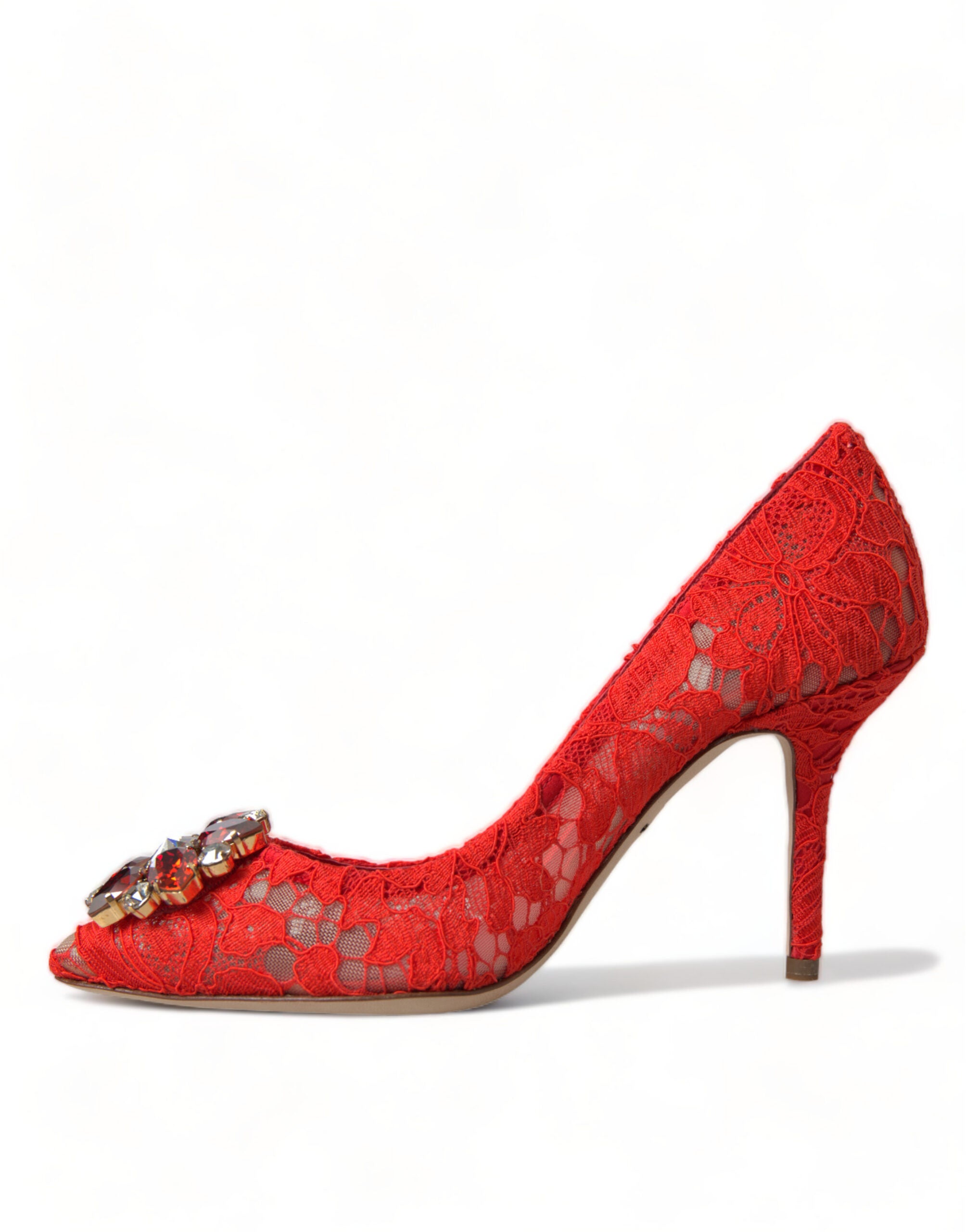 Dolce & Gabbana – Exquisite Pumps aus roter Spitze mit Kristallverzierung