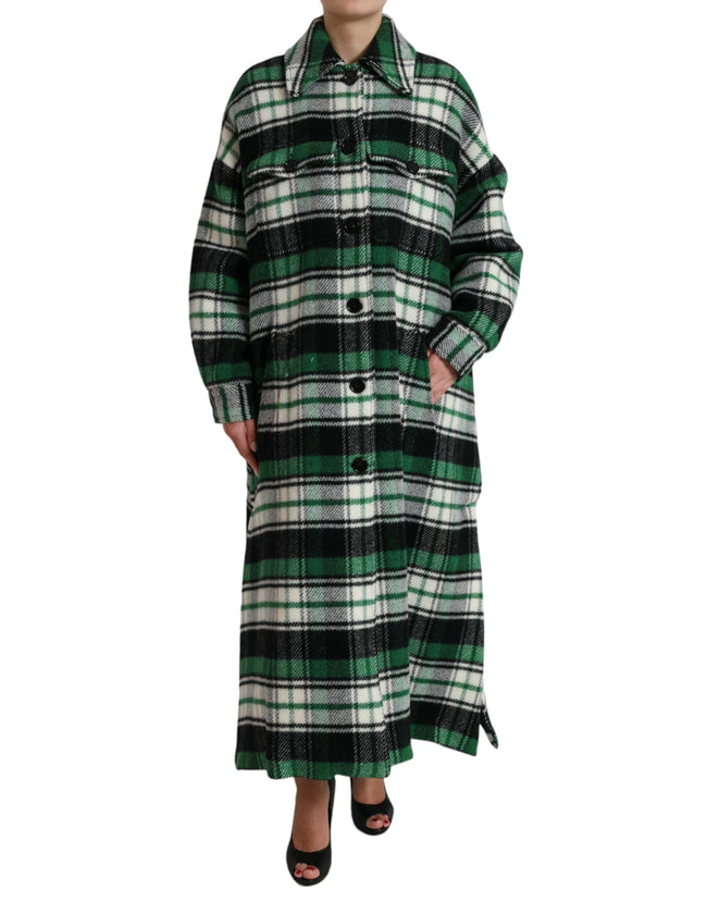 Dolce & Gabbana Elegant Green Plaid Long Coat