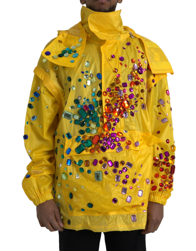 Dolce & Gabbana Yellow Crystal Embellished Hooded Jacket