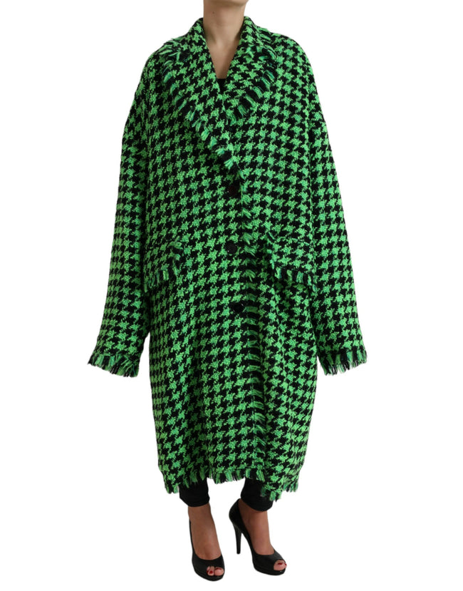 Dolce & Gabbana Chaqueta abrigo larga de manga larga verde pata de gallo