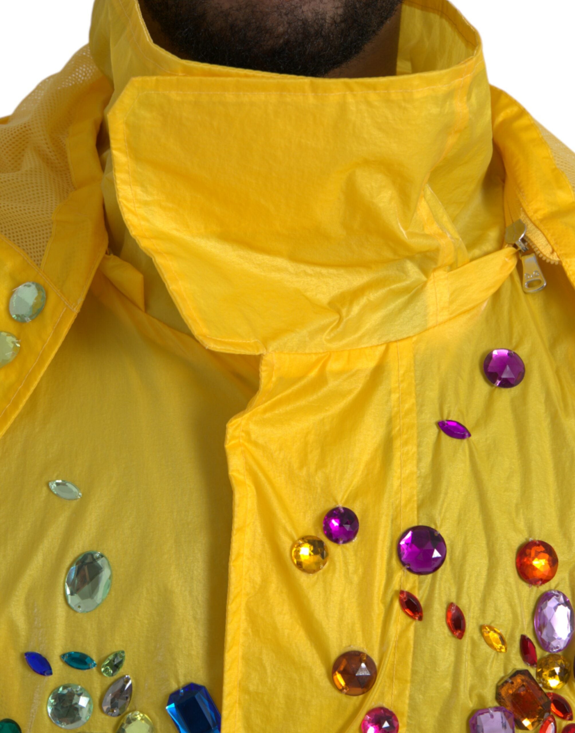 Dolce & Gabbana Yellow Crystal Embellished Hooded Jacket
