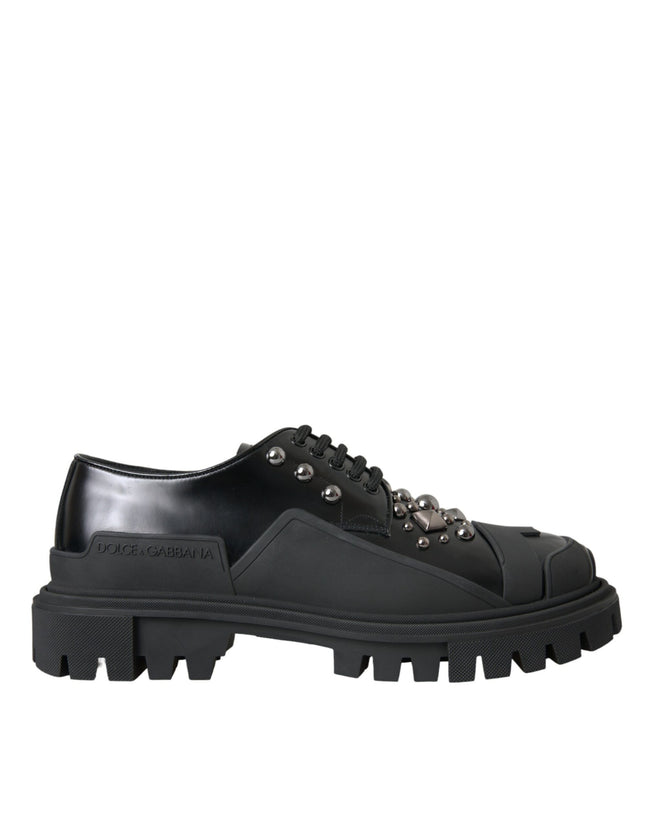 Dolce & Gabbana Black Leather Studded Trekking Sneakers Shoes