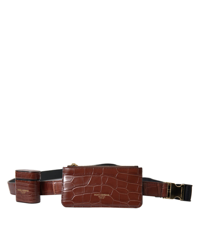 Dolce & Gabbana Monedero con estuche para Airpods de piel de cocodrilo marrón
