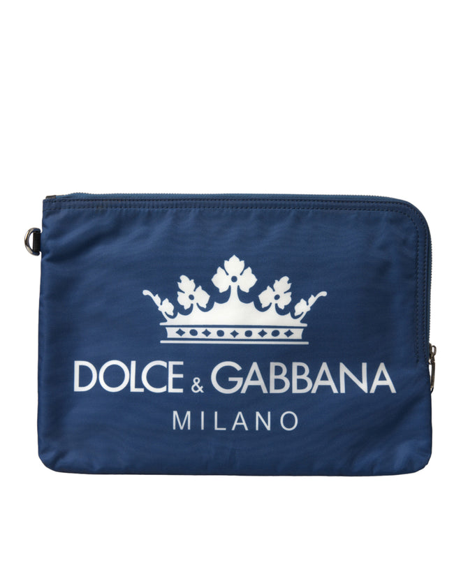 Dolce & Gabbana Bolso de mano de nailon con estampado DG Milano azul para hombre