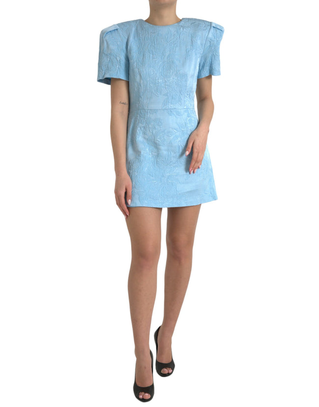 Dolce & Gabbana Elegant Sky-Blue Floral Jacquard Mini Dress