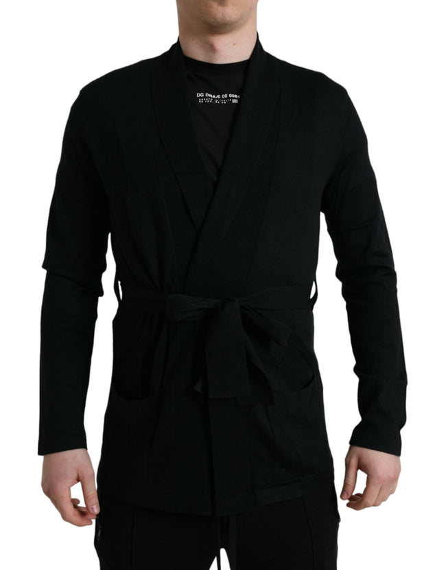 Dolce & Gabbana Bata cruzada con cinturón y mangas largas de cachemira negra