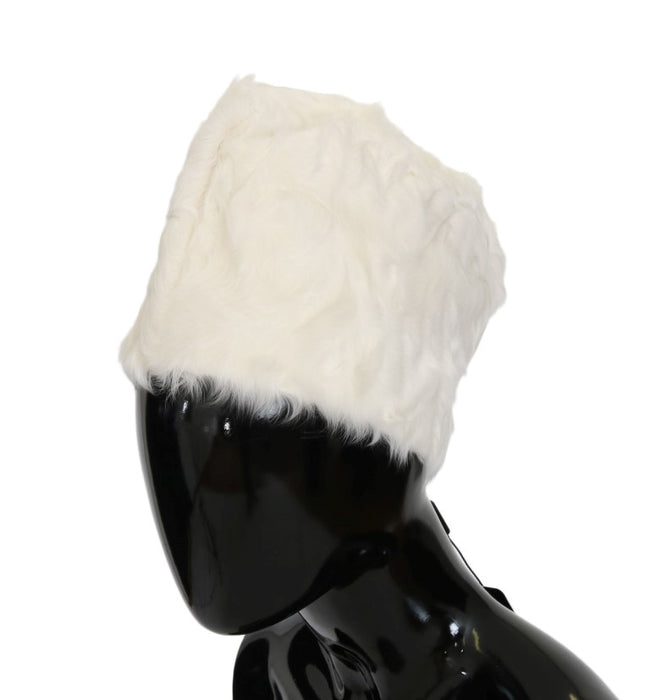 Dolce & Gabbana Elegante weiße Pelzmütze Luxus Wintermütze