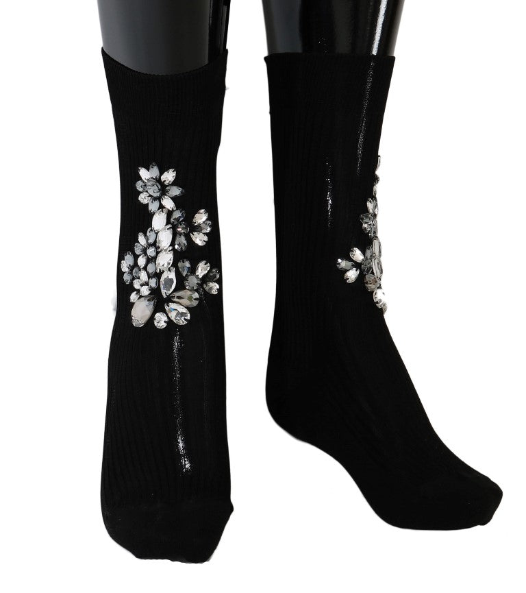 Dolce & Gabbana Crystal Embellished Black Knit Stockings