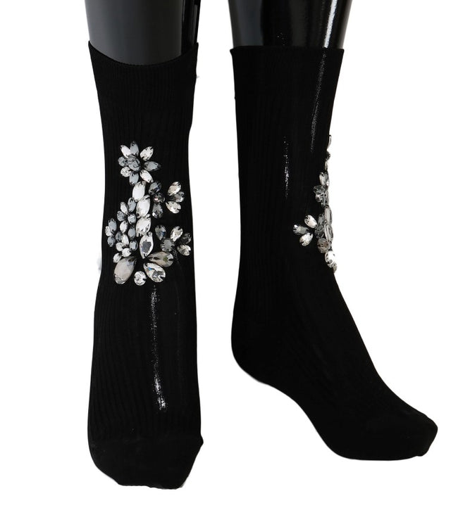 Dolce & Gabbana Calcetines de cristal transparentes florales de punto negros