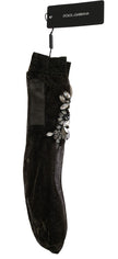 Dolce & Gabbana Calcetines elásticos negros con cristales transparentes florales